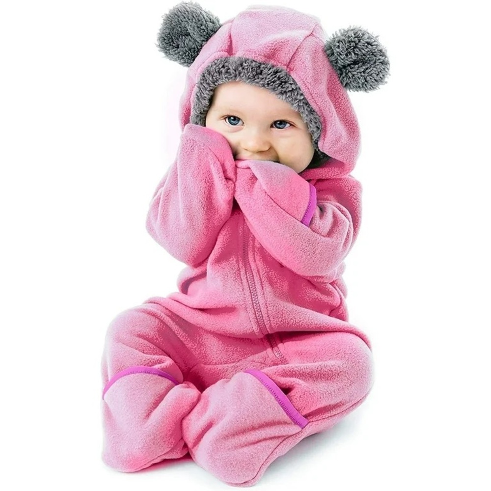 NWT Girls Fleece Teddy Bear Zip Up Convertible Hand Feet One Piece